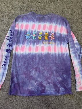 Puppie Love Women's Long Sleeve Tie-Dye Tee - Purple & Pink